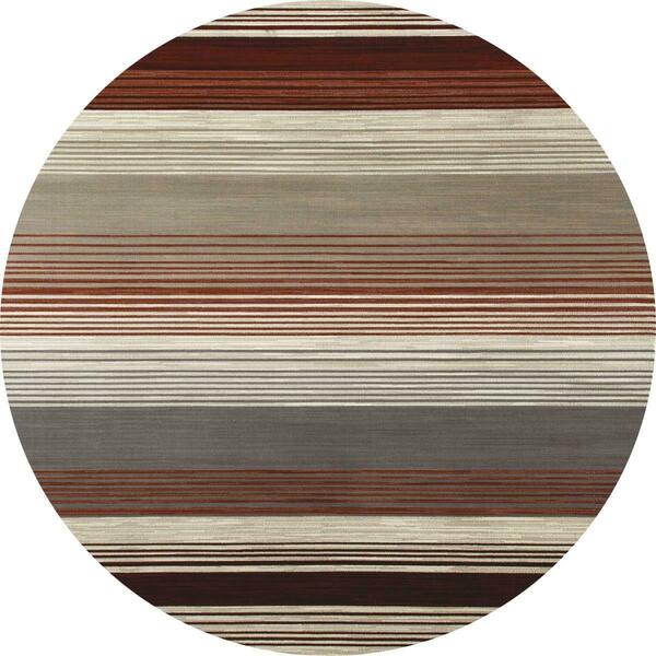 Art Carpet 8 Ft. Bastille Collection Heathered Stripe Border Woven Round Area Rug, Red 841864107940